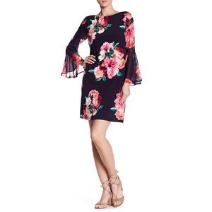 ❤️❤️ J Howard Dress Navy Pink Floral 3/4 Long Sleeve Stretch❤️❤️like new